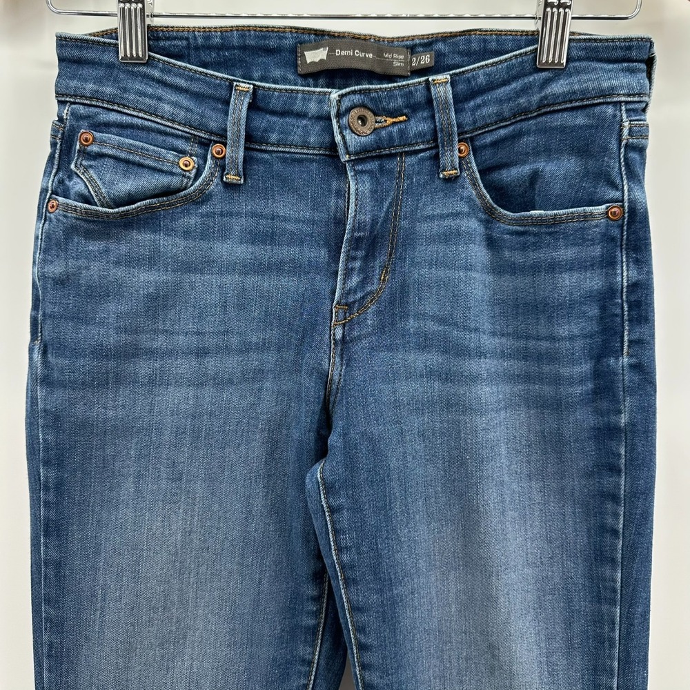 Levis Demi Curve Jeans Womens‎ 2/26 Blue Denim Slim Mid Rise Streetwear 5 Pocket